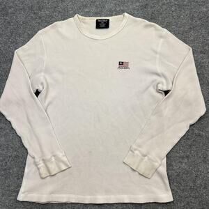 Polo Jeans Co Ralph Lauren Shirt Mens Medium Waffle Knit Long Sleeve USA Flag